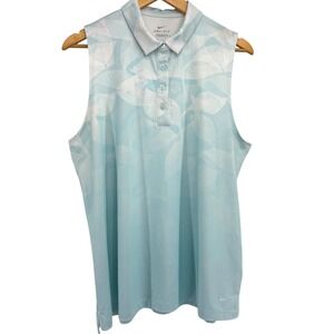 Nike Dri-FIT Sleeveless Golf Polo Top Women XL Light Blue Ombré Leaf Print